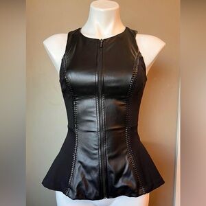 Sleek Black faux leather Top with Zipper. Size S